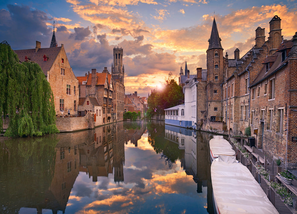 Bruges. Image of Bruges, Belgium during dramatic sunset