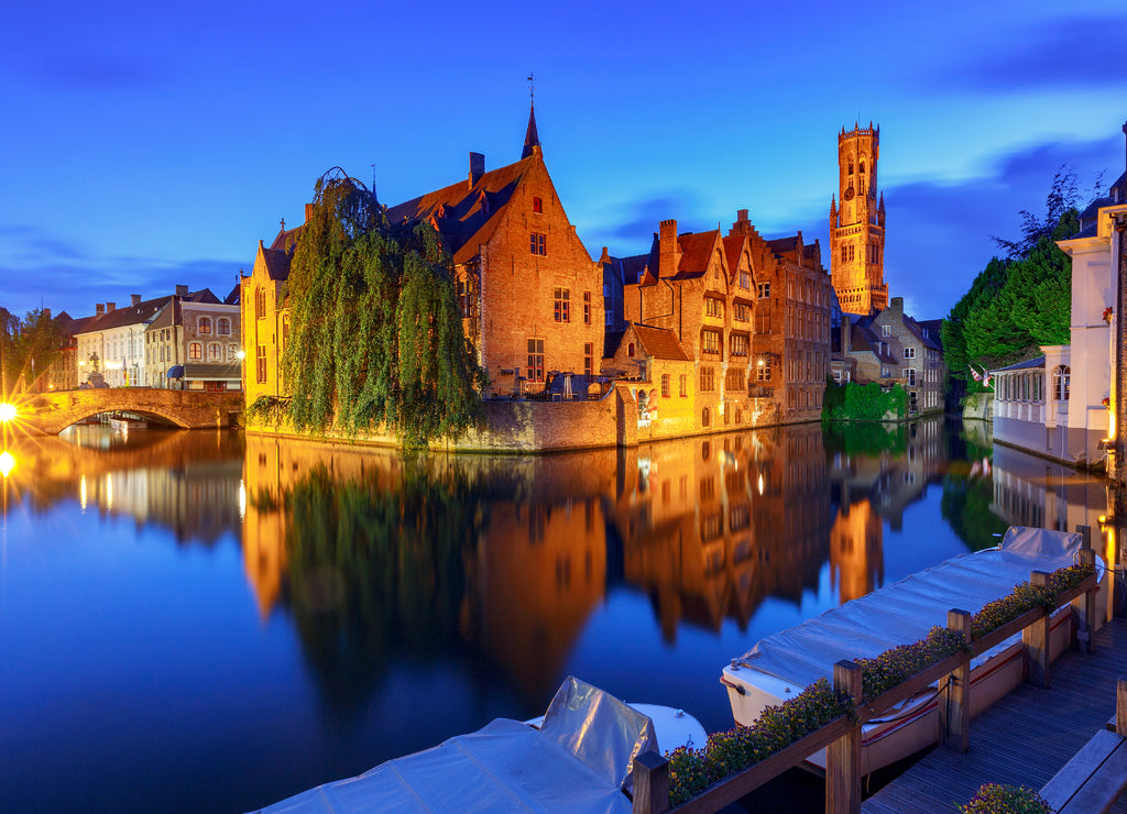 Bruges. City canal in night lighting