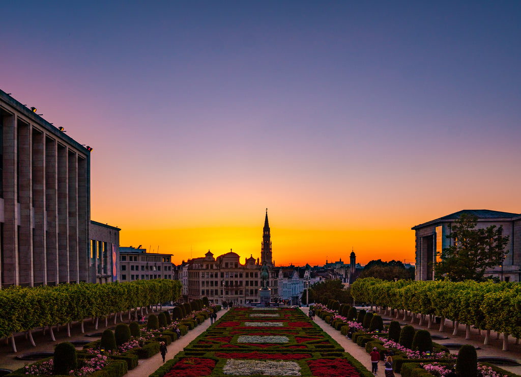 A beautiful sunset over the city of Brussels Belgium