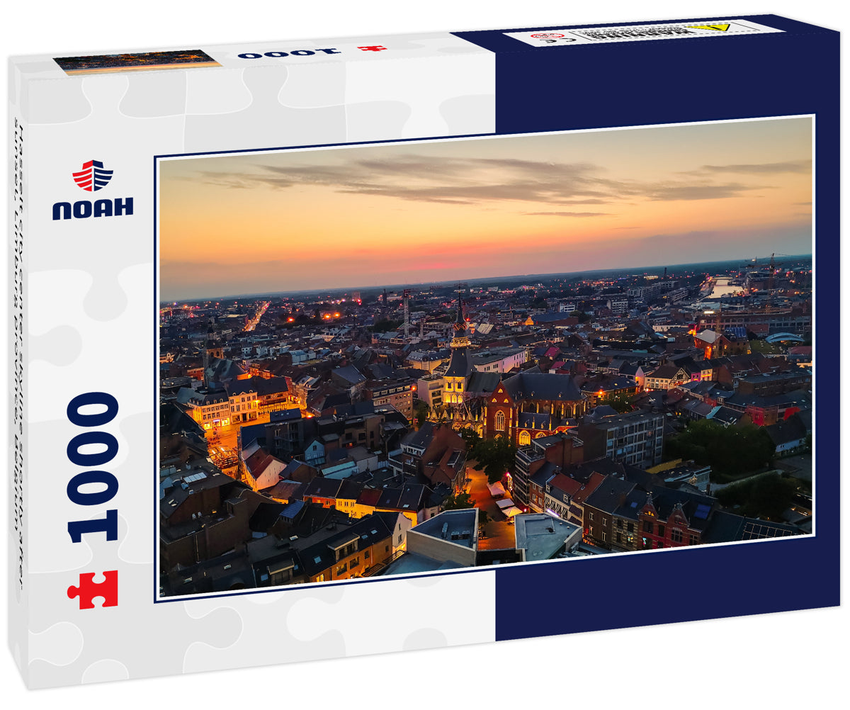 Hasselt city center skyline shortly after sunset, Limburg province, Belgium