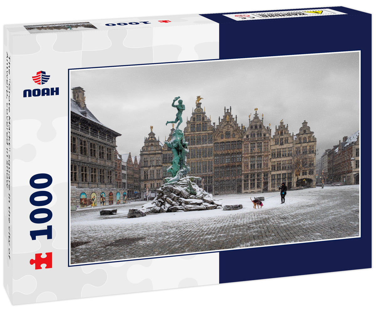The "Grote Markt" square in the city of Antwerp, covered in snow