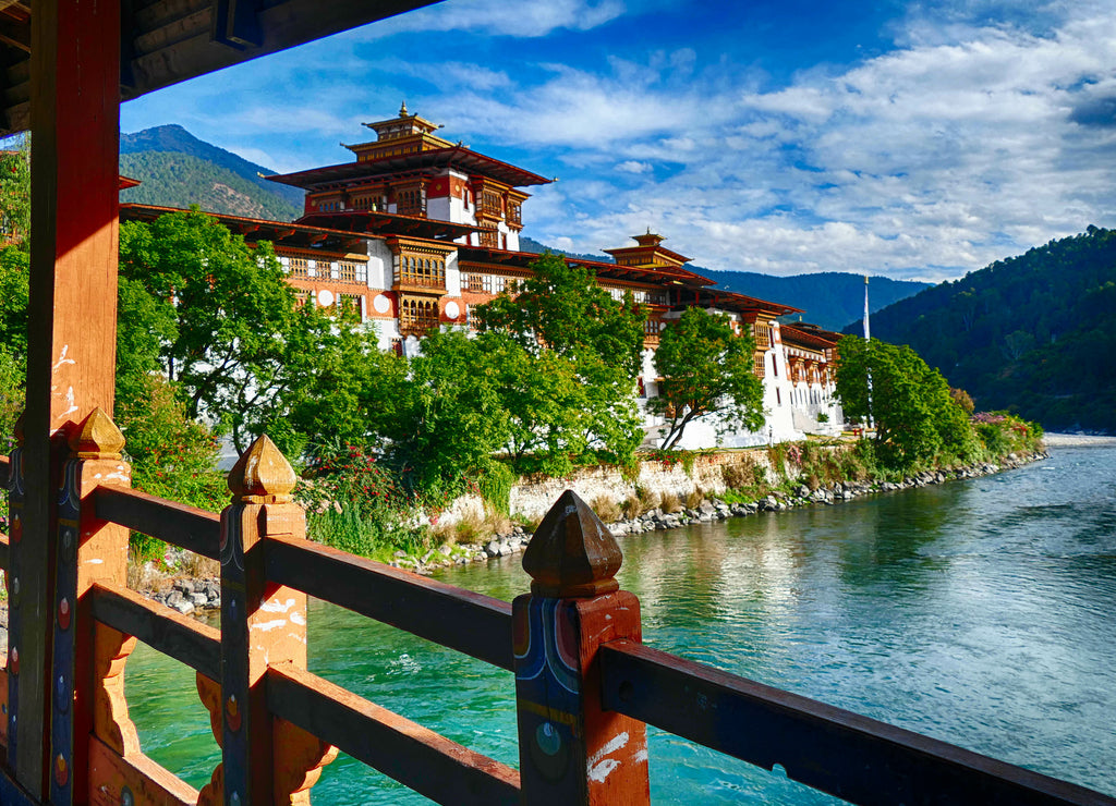 Punakha Dzong fortress sits at the confluence of two rivers-Pho Chu and Mo Chu. Punakha, Bhutan