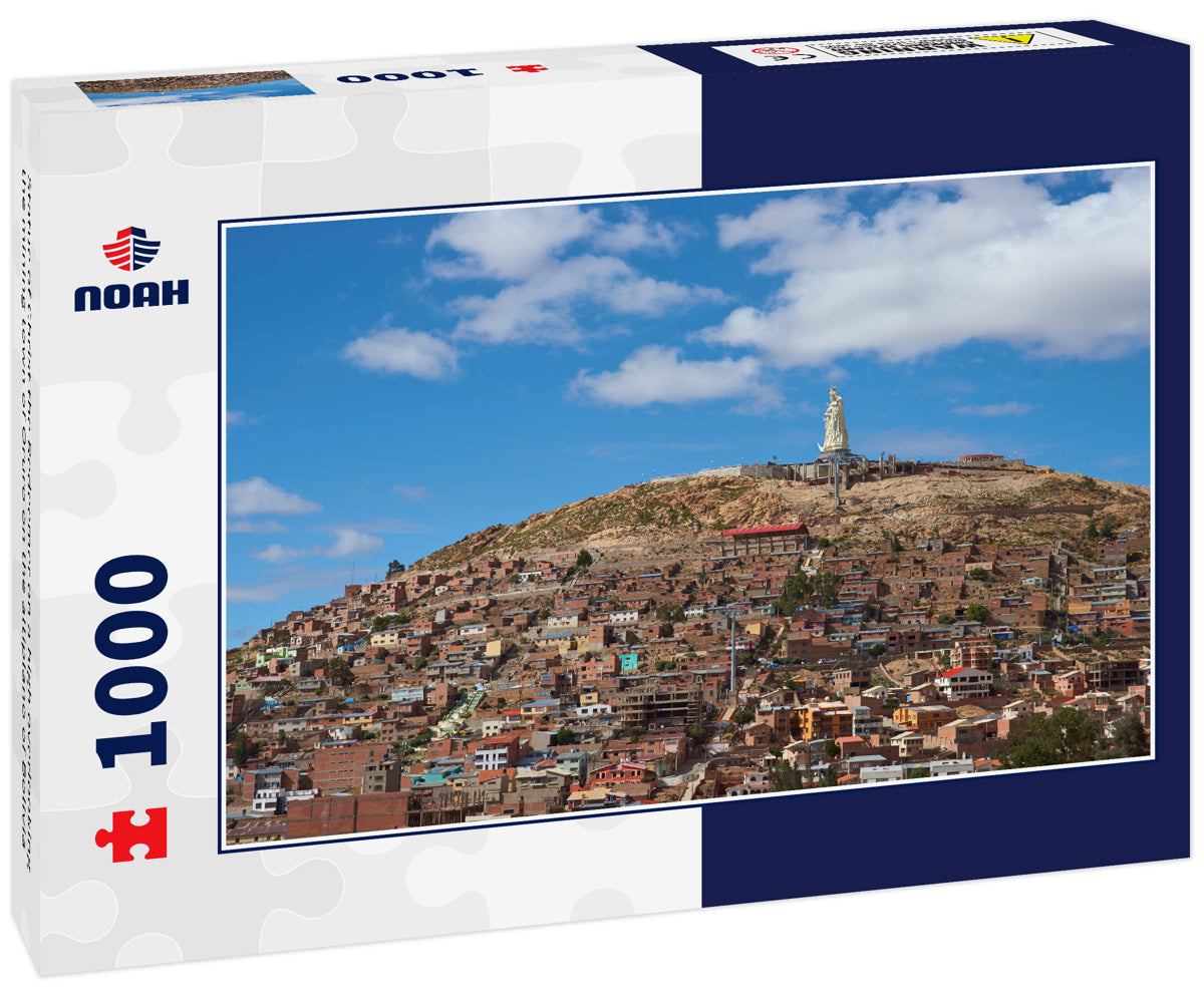 Statue of Christ the Redeemer on a high overlooking the mining town of Oruro on the altiplano of Bolivia