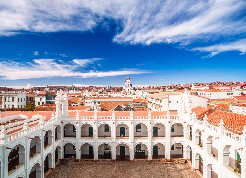 View on cityscape of Sucre and San Felipe Neri in Bolivia