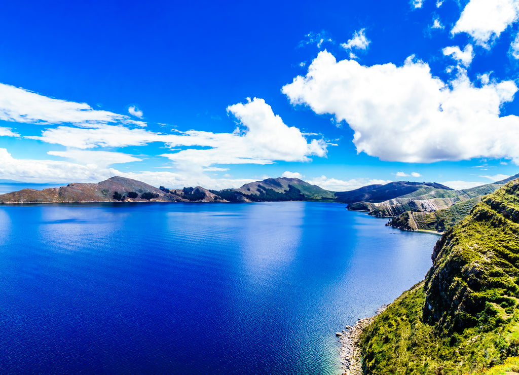 View on remote landscape on Isla del Sol by Lake Titicaca - Bolivia