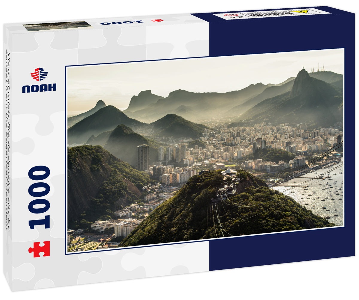 View of misty Rio de Janeiro city by sunset from the Sugarloaf Mountain
