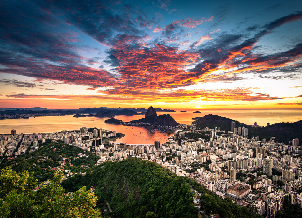 Rio de Janeiro View by Sunrise with Dramatic Sky and the Sugarloaf Mountain
