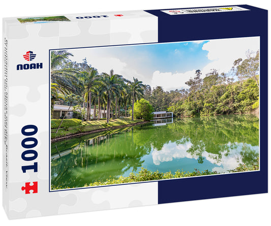 Brumadinho, Minas Gerais, Brazil. View of Inhotim Gardens and lake