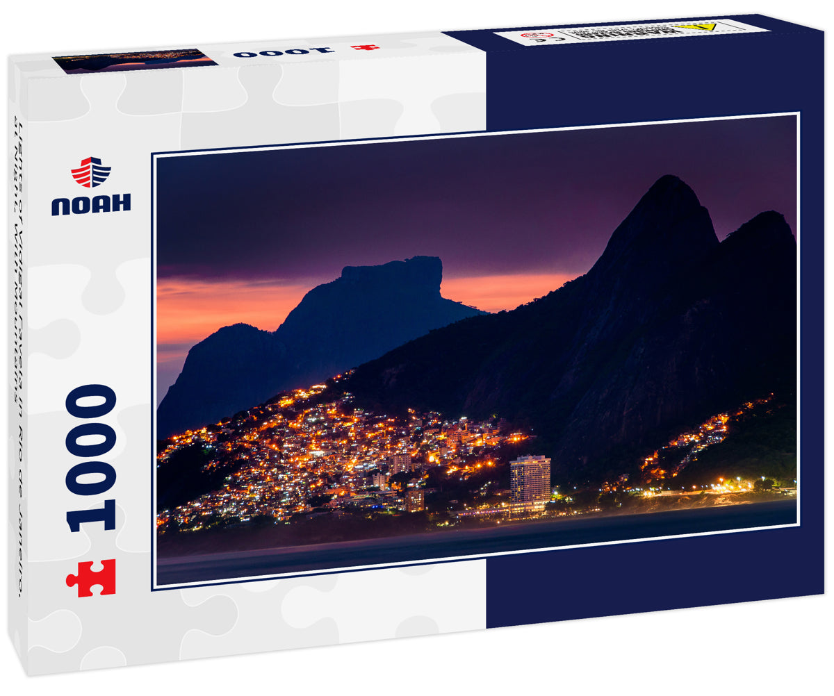 Lights of Vidigal Favela in Rio de Janeiro, at Night, With Mountains