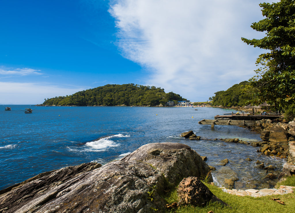 Blue and transparent sea in Bombinhas, Santa Catarina, Brazil