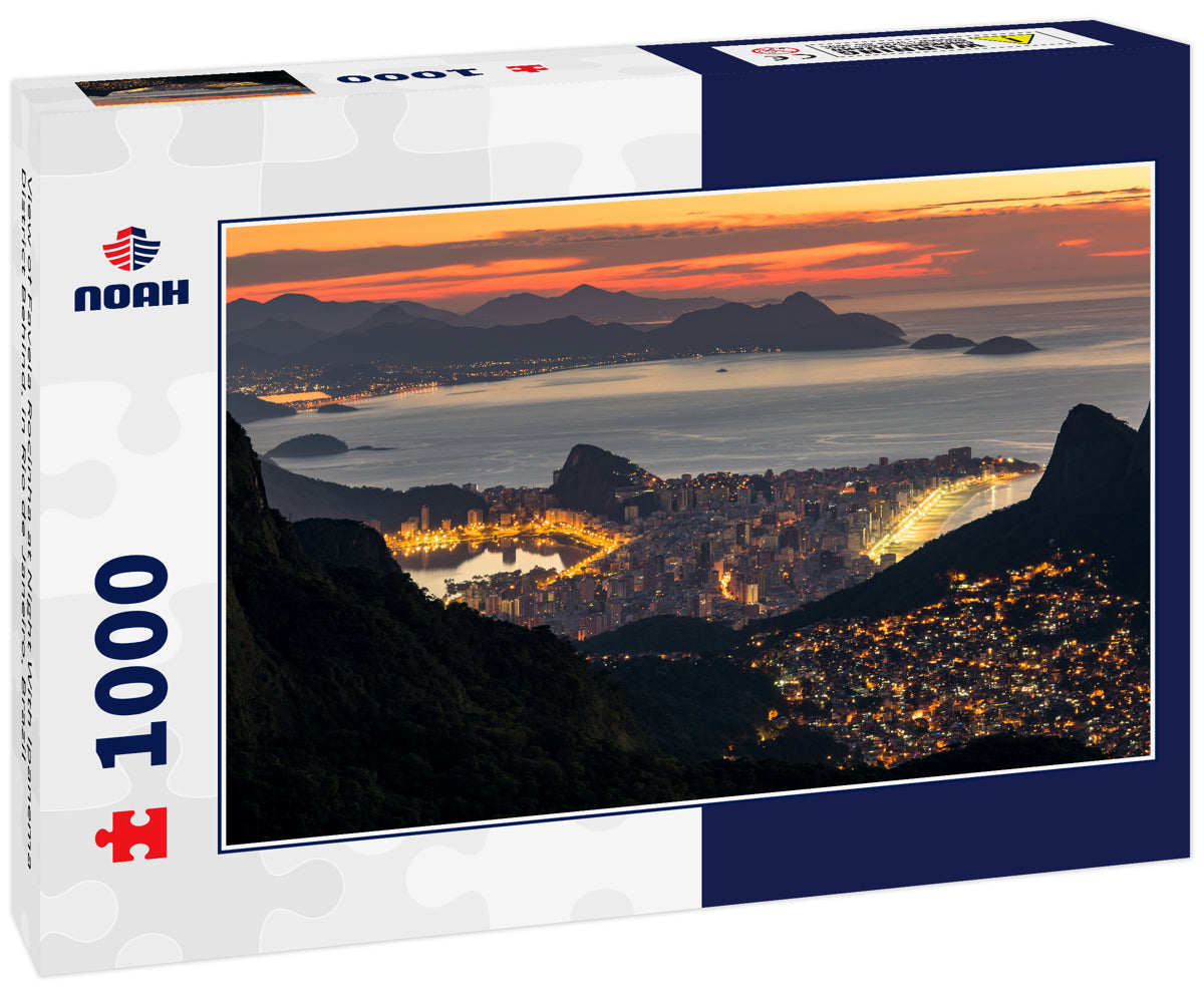 View of Favela Rocinha at Night With Ipanema District Behind, in Rio de Janeiro, Brazil