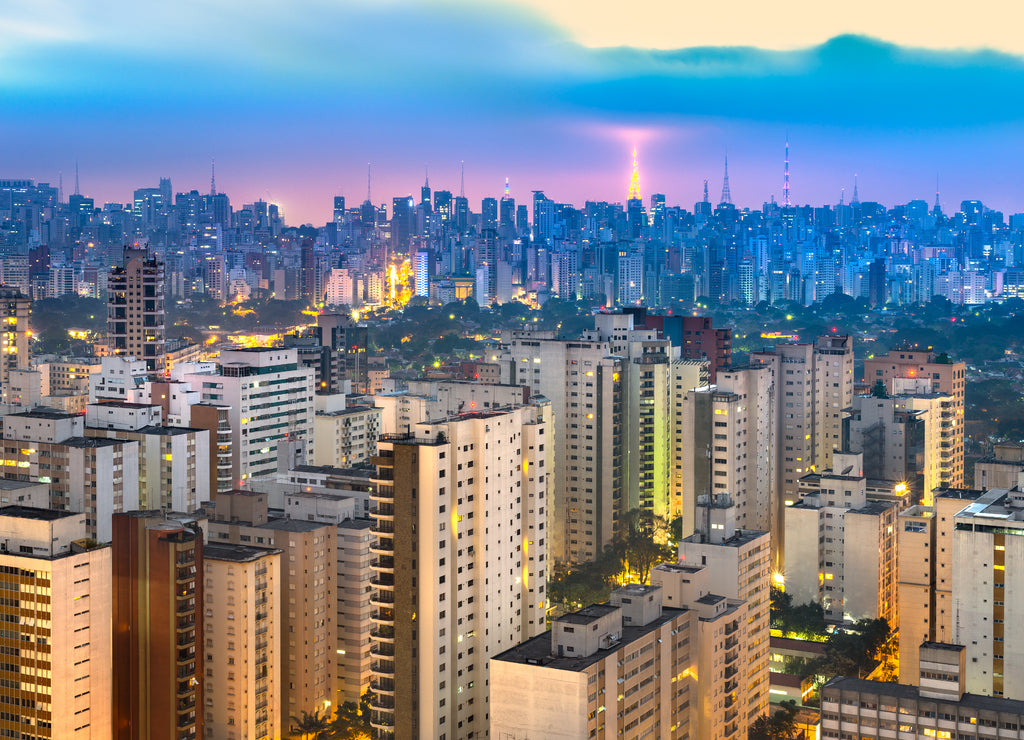Skyline of Sao Paulo at dusk, Brazil