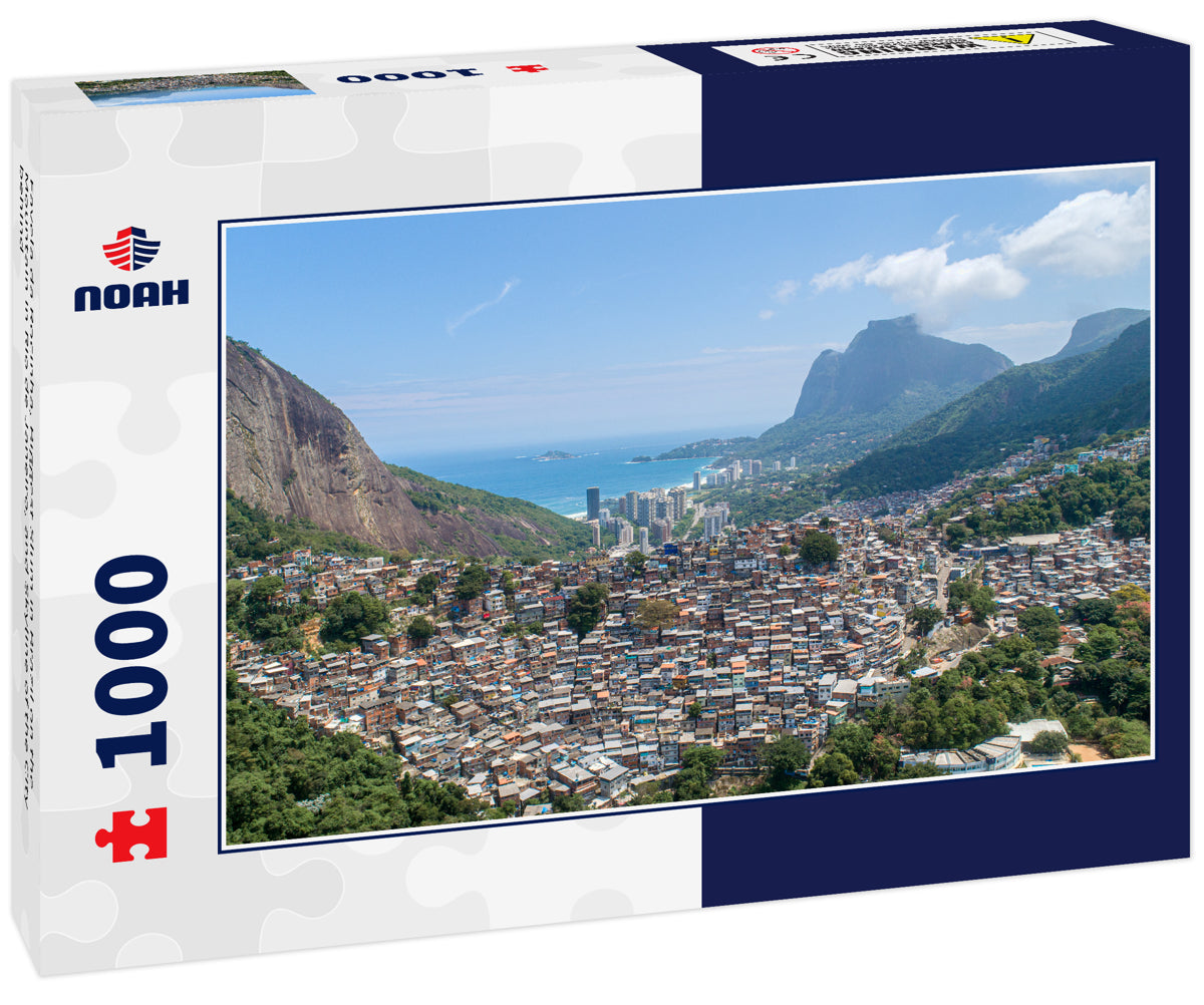 Favela da Rocinha, Biggest Slum in Brazil on the Mountain in Rio de Janeiro, and Skyline of the City behind