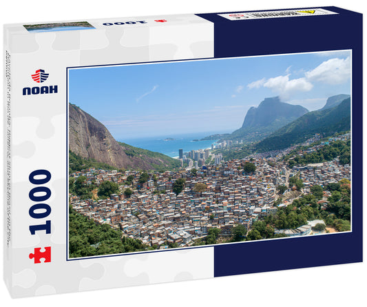 Favela da Rocinha, Biggest Slum in Brazil on the Mountain in Rio de Janeiro, and Skyline of the City behind