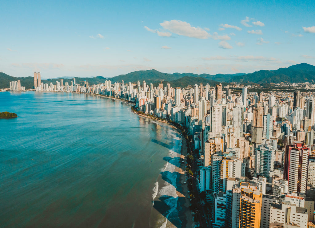 Aerial images of the landscape with buildings in Balneario Camboriu Brazil