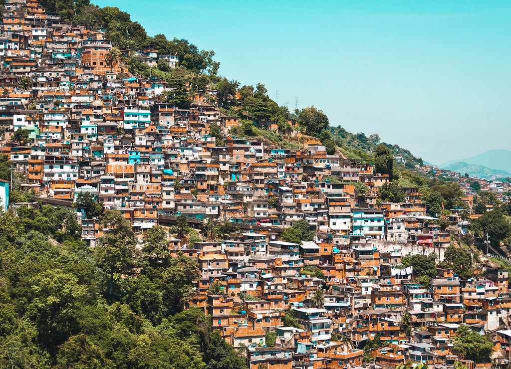 Red Brick Houses in Favela on the Hill in Rio de Janeiro City, Brazil