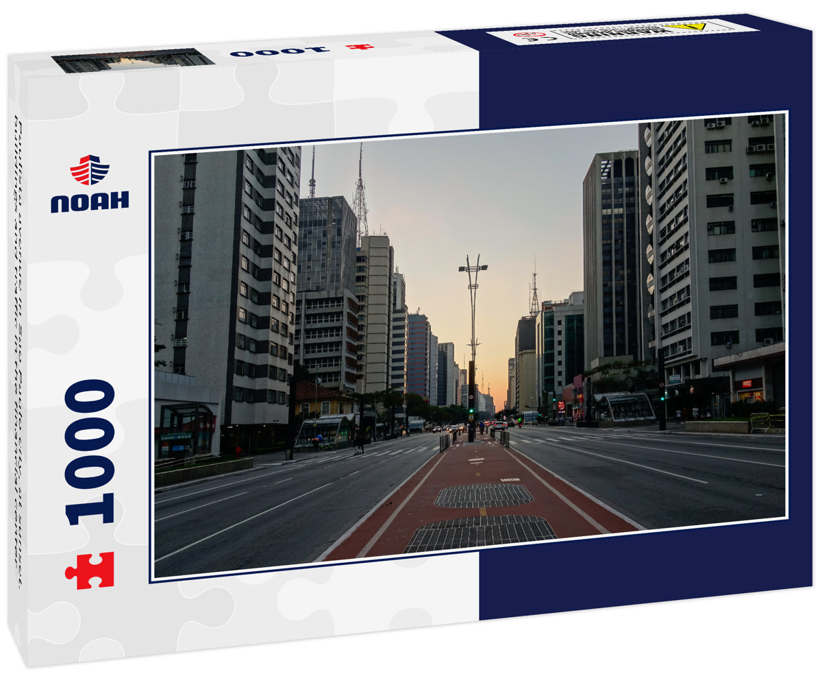 Paulista avenue in Sao Paulo city, at sunset. buildings and traffic in the financial center