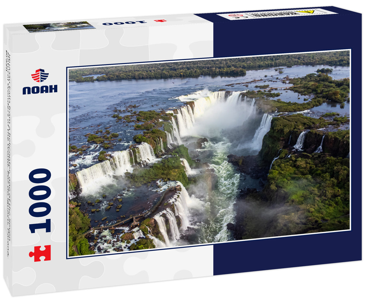 Iguassu Falls from a helicopter, one of the Seven Natural Wonders of the World. Foz do Iguaçu, Paraná, Brazil