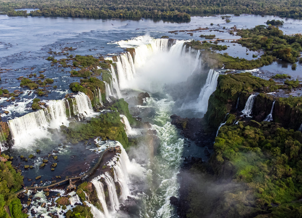 Iguassu Falls from a helicopter, one of the Seven Natural Wonders of the World. Foz do Iguaçu, Paraná, Brazil
