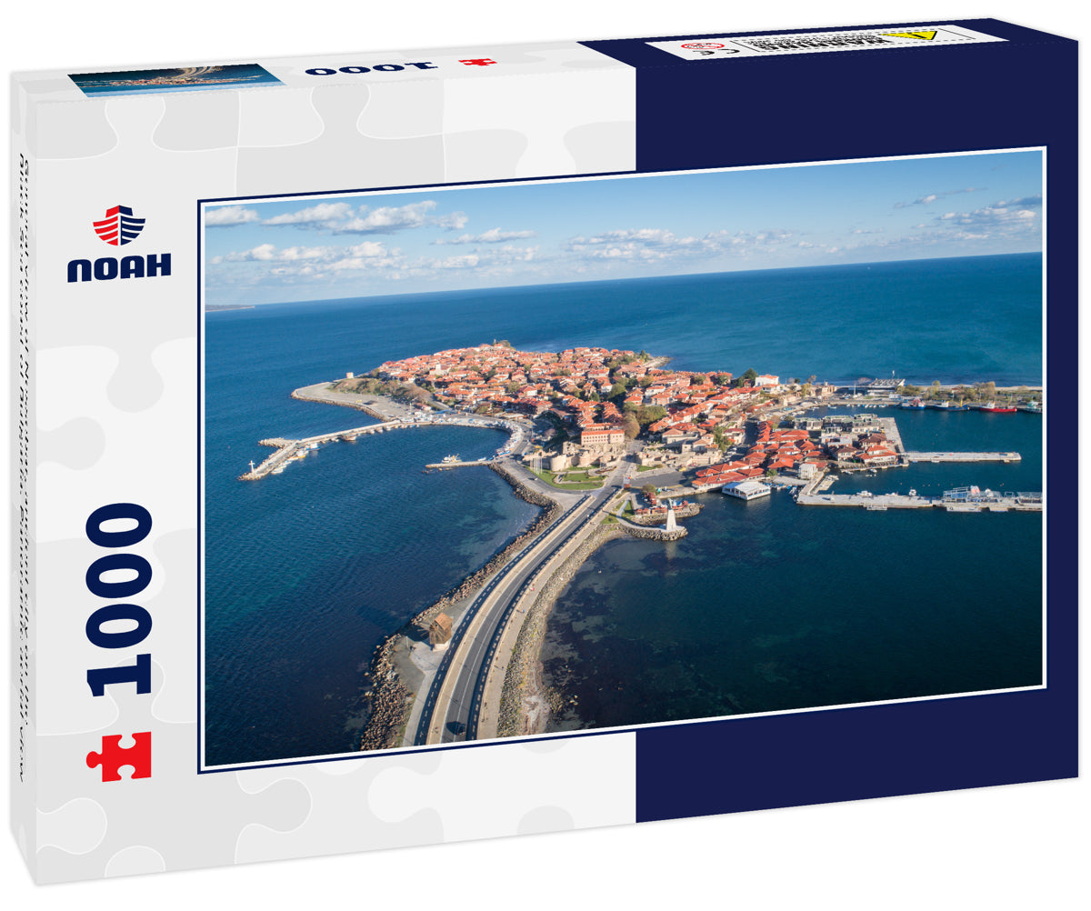 General view of Nessebar, ancient city on the Black Sea coast of Bulgaria. Panoramic aerial view