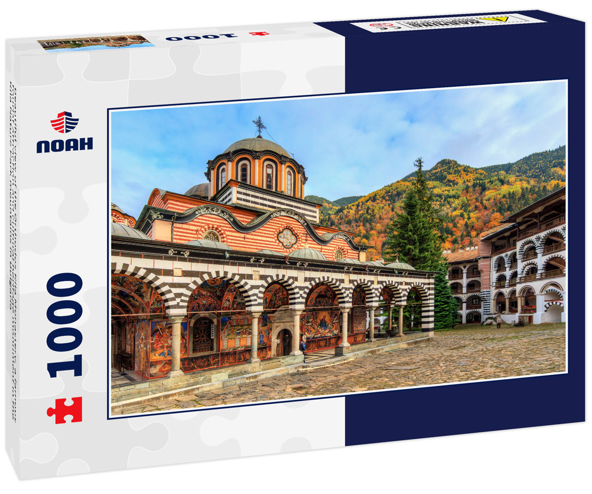 Beautiful view of the Orthodox Rila Monastery, a famous tourist attraction and cultural heritage monument in the Rila Nature Park mountains in Bulgaria