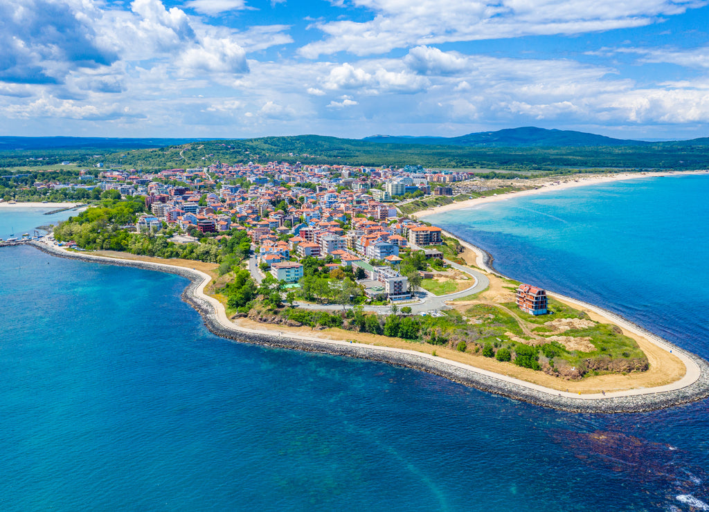 Aerial view of Bulgarian seaside town Primorsko