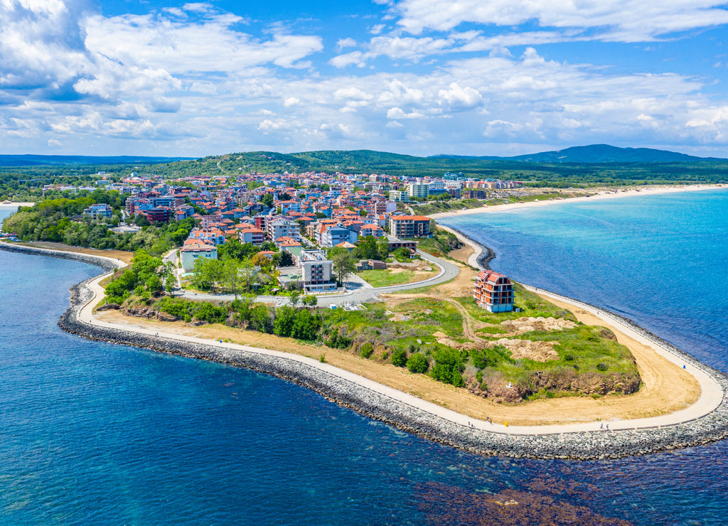 Aerial view of Bulgarian seaside town Primorsko