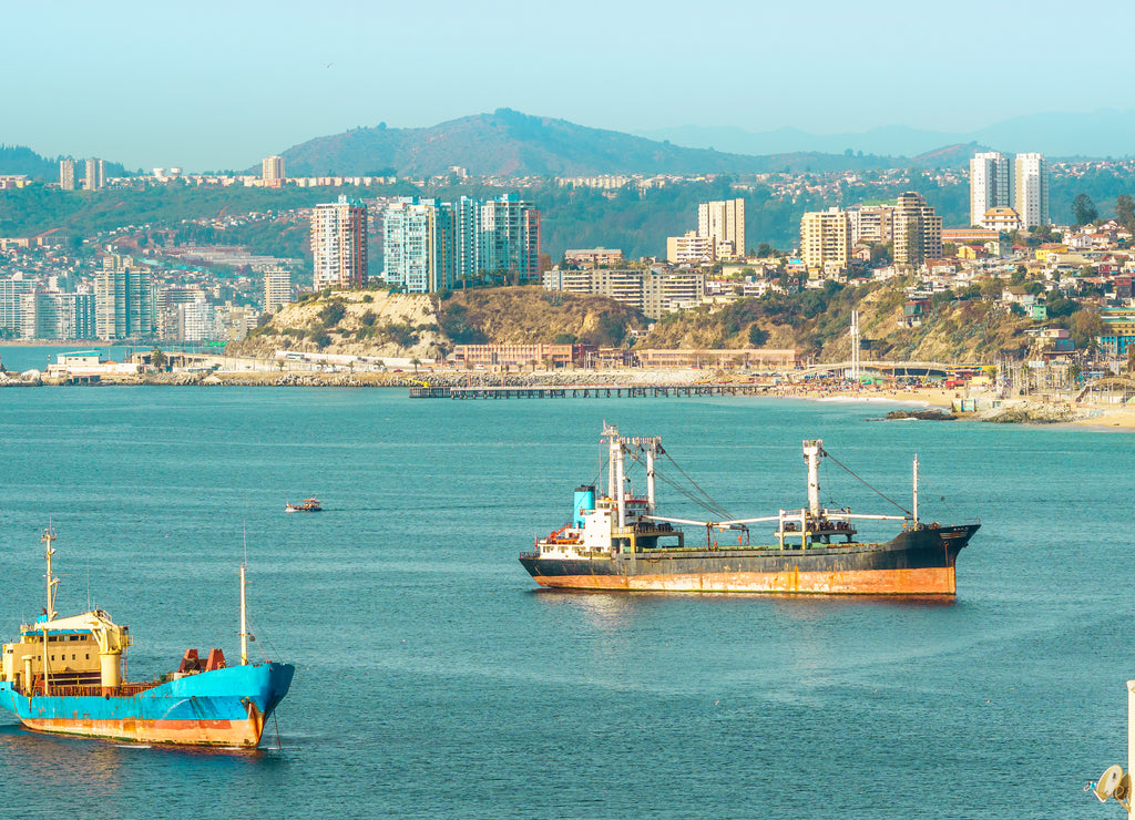 View on bay of Valparaiso and view on vina del mar in Chile