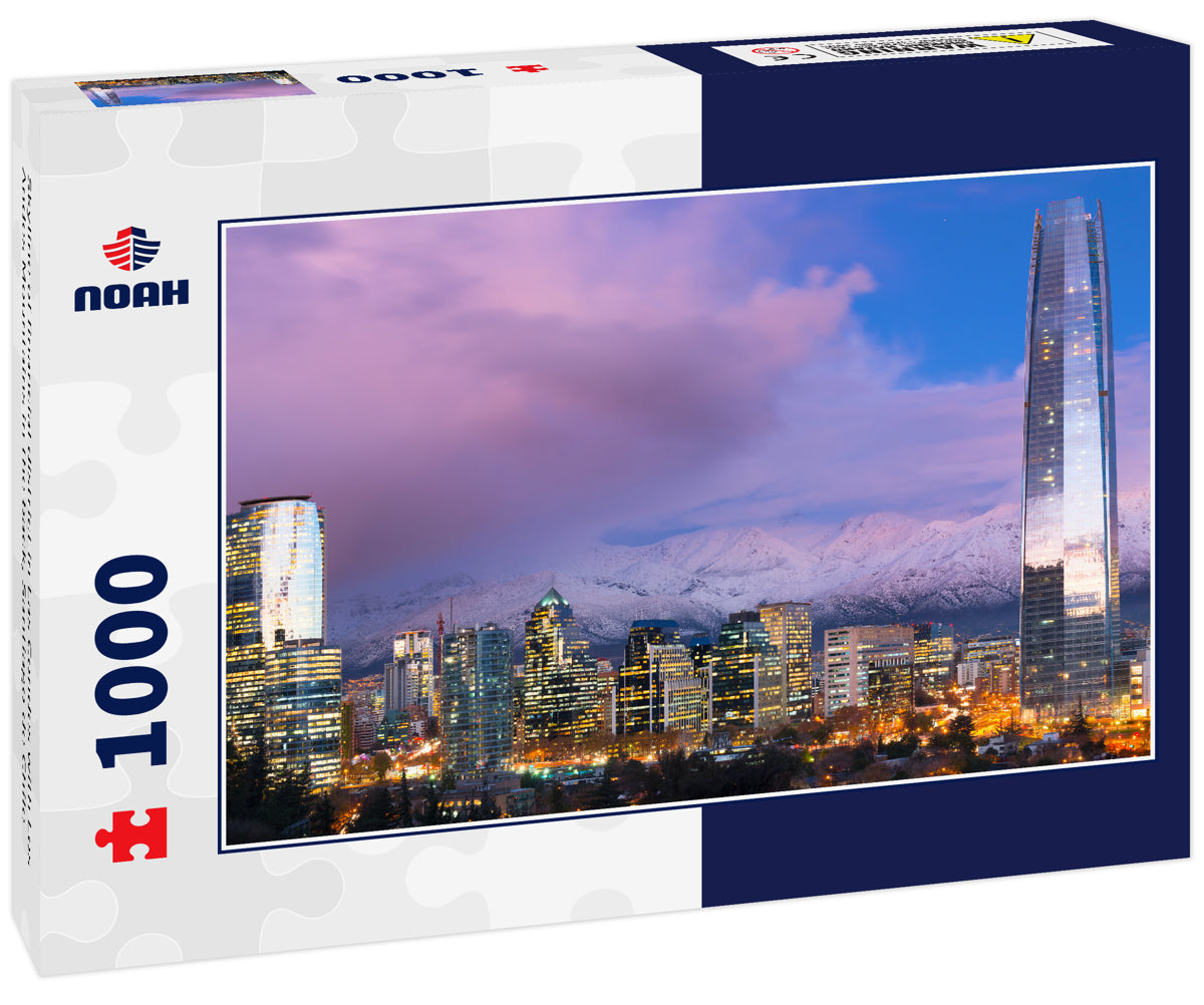 Skyline of financial district in Las Condes with Los Andes Mountains in the back, Santiago de Chile