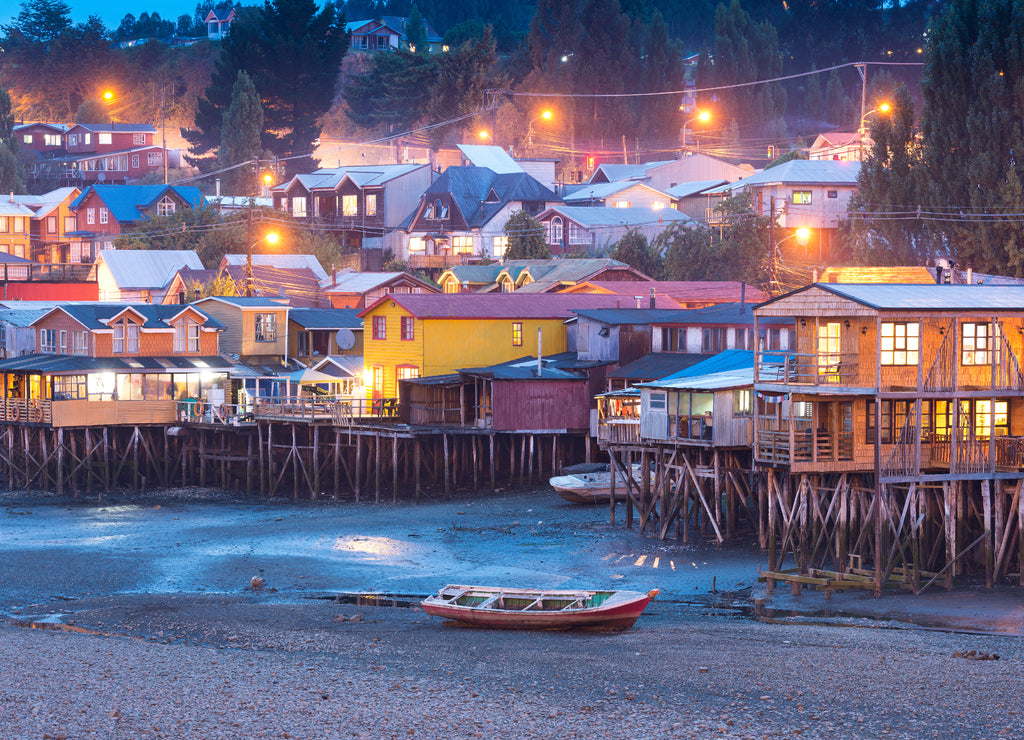 Traditional stilt houses know as palafitos in the city of Castro at Chiloe Island in Southern Chile
