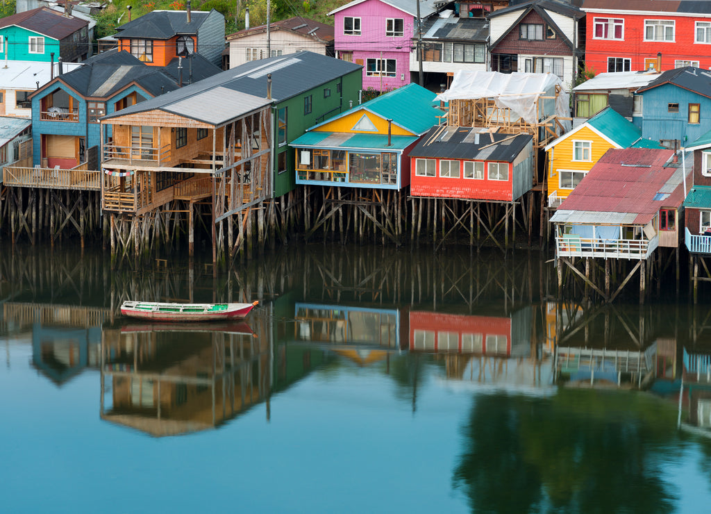Traditional stilt houses know as palafitos in the city of Castro at Chiloe Island in Southern Chile