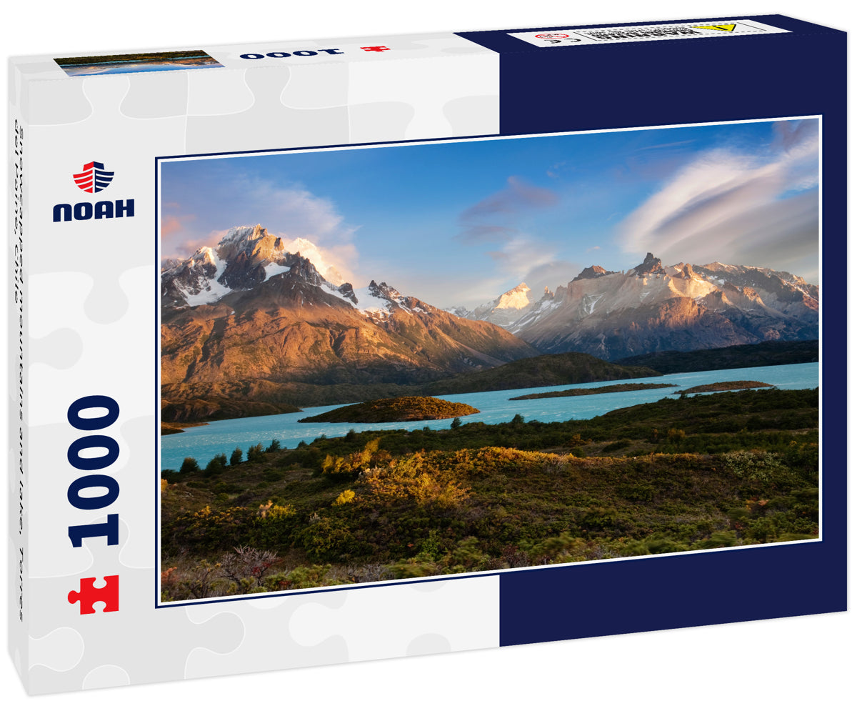 Snowcapped mountains and lake, Torres del Paine, Chile