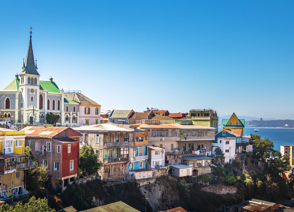 Valparaiso Skyline with Lutheran Church - Valparaiso, Chile