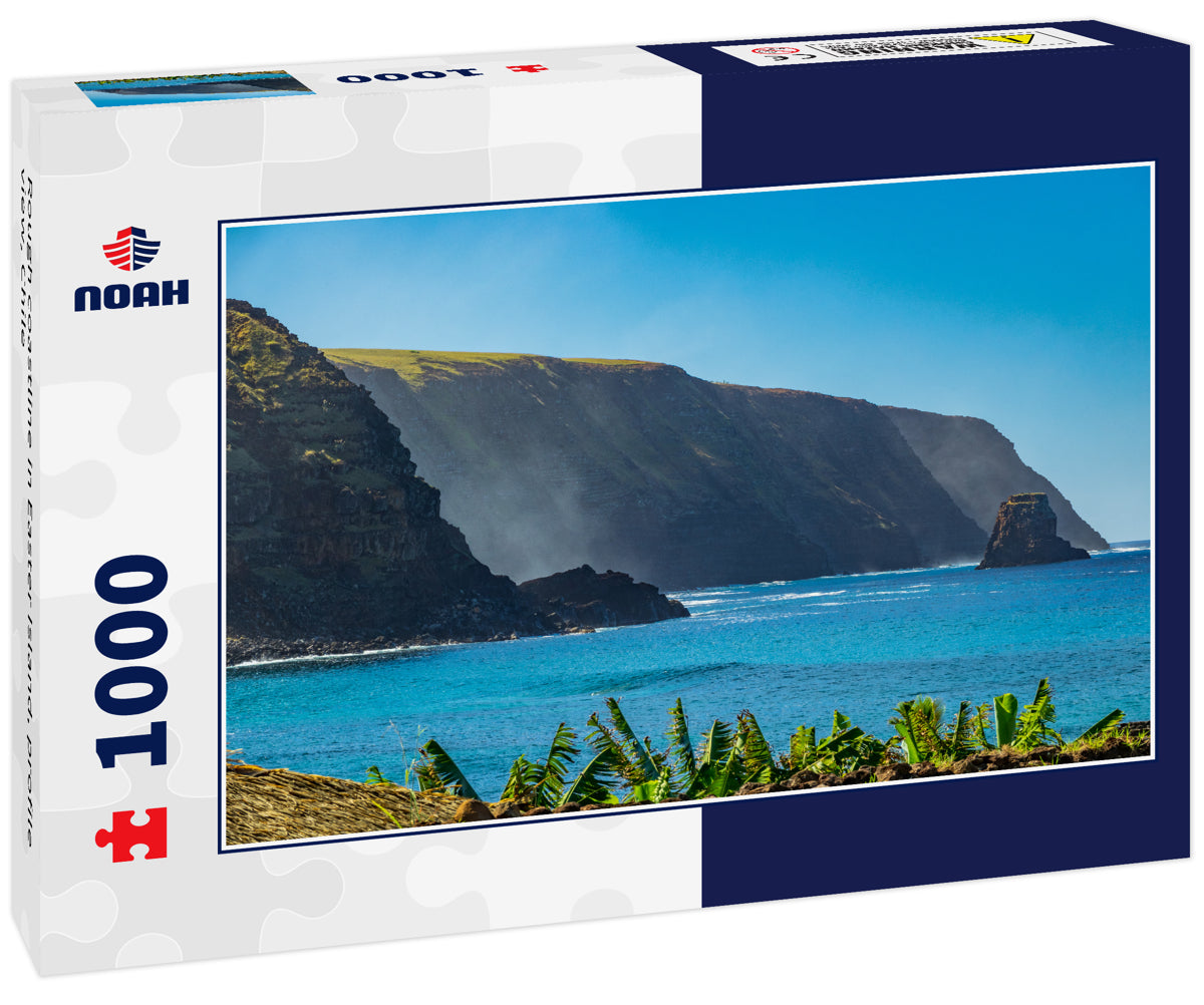 Rough coastline in Easter Island, profile view, Chile