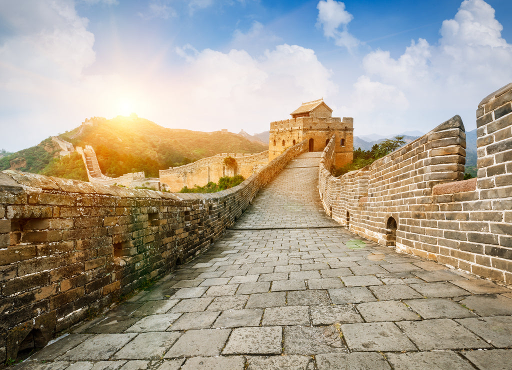 Great wall under sunshine during sunset, in Beijing, China