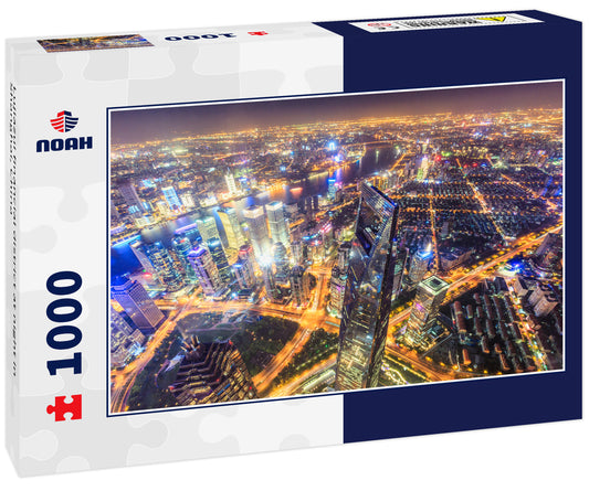 Lujiazui financial district at night in Shanghai, China