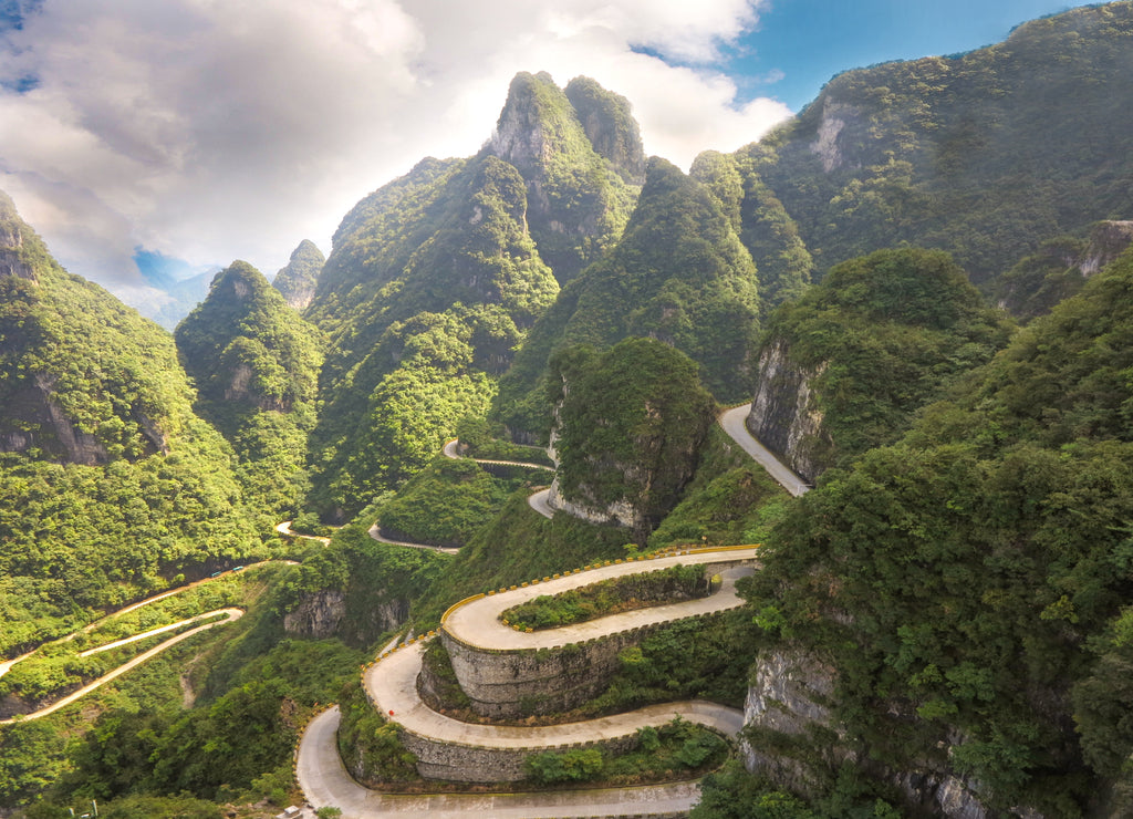 Serpentine road ninety nine turns in Tianmenshan National Park city of Dzhanjadce China