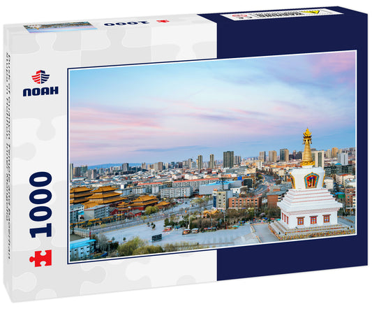 Dusk of Guanyin Temple and Baoerhan Stupa in Hohhot, Inner Mongolia