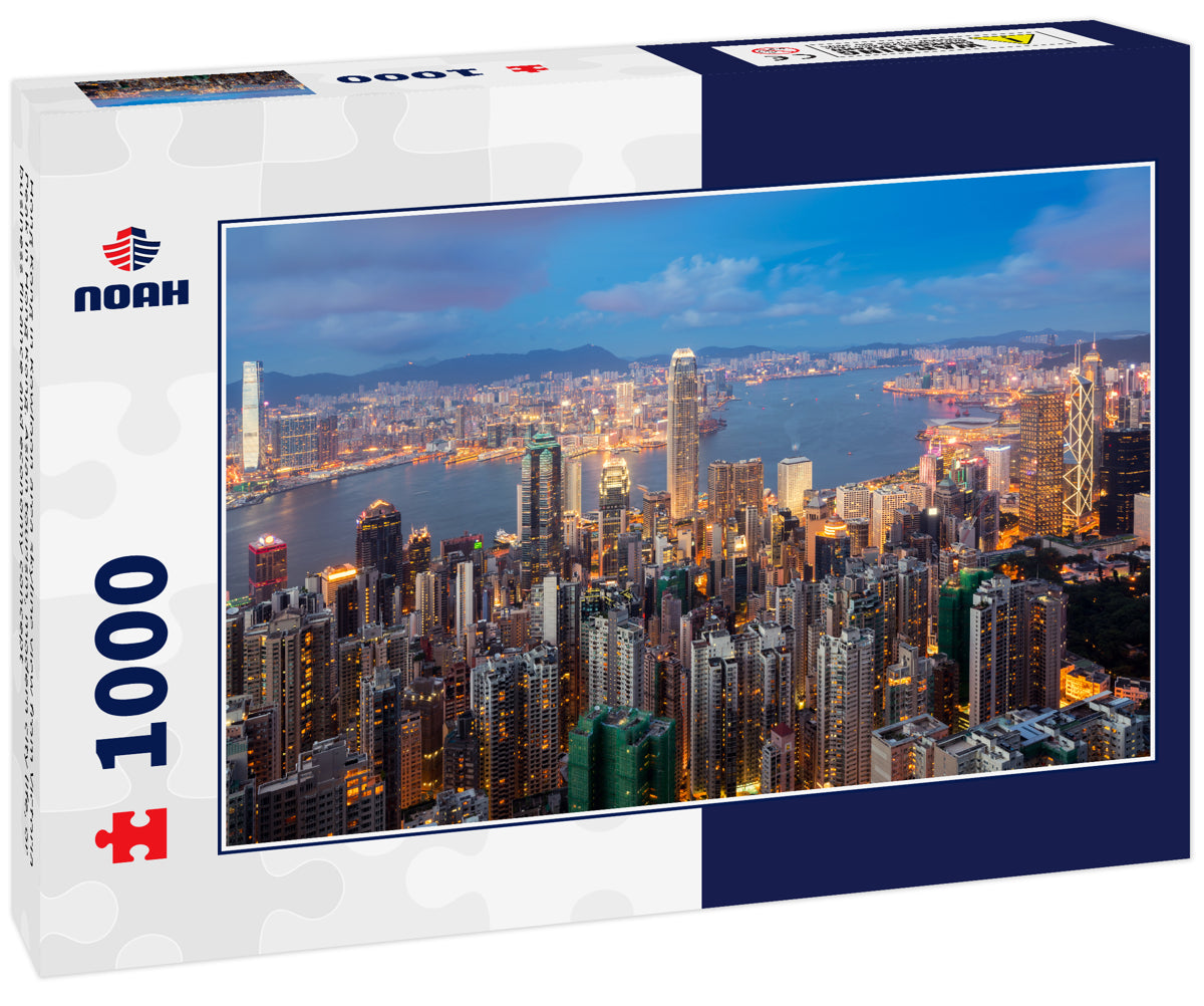 Hong Kong in Kowloon area skyline view from Victoria Peak in Hong Kong. Asian tourism, modern city life, or business finance and economy concept