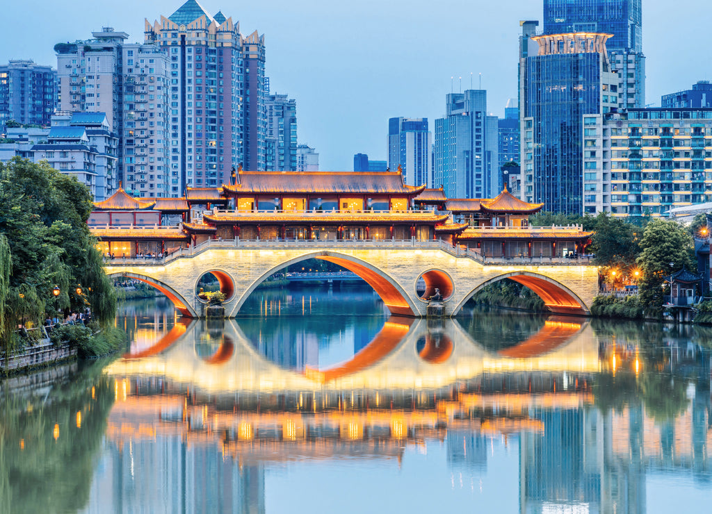 City Scenery of Anshun Bridge, Chengdu, Sichuan, China