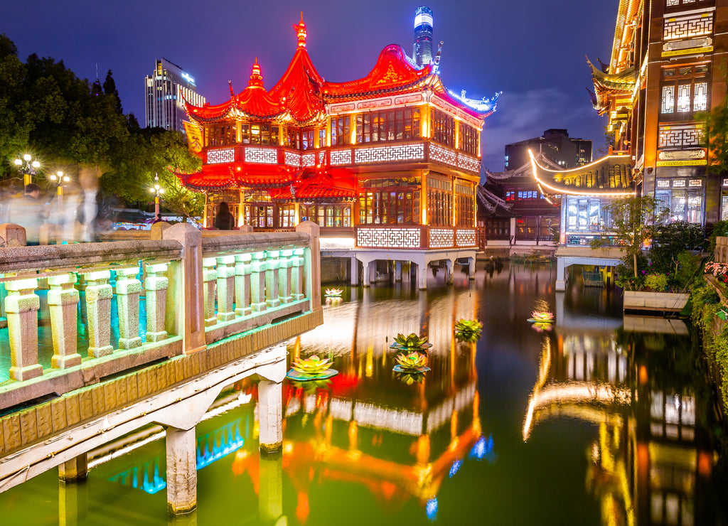 Yuyuan District of Shanghai, China at Night