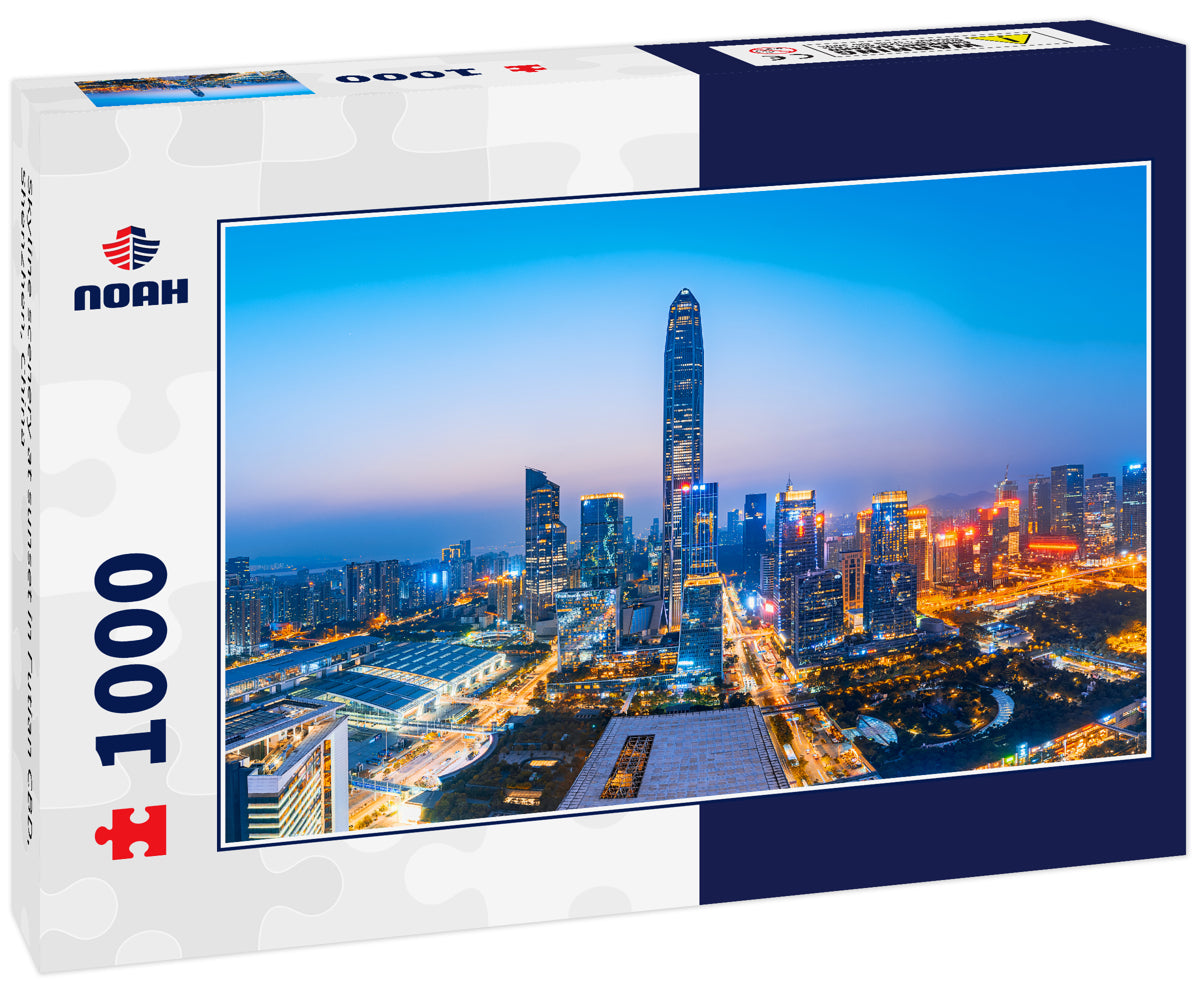 Skyline scenery at sunset in Futian CBD, Shenzhen, China