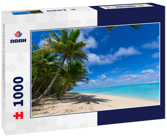 White beach on desert island in Rarotonga, Cook Islands