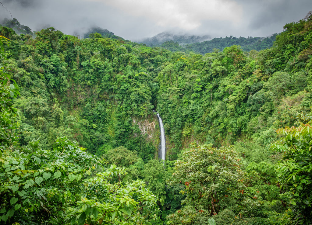 La Fortuna de San Carlos waterfall top view in Costa Rica