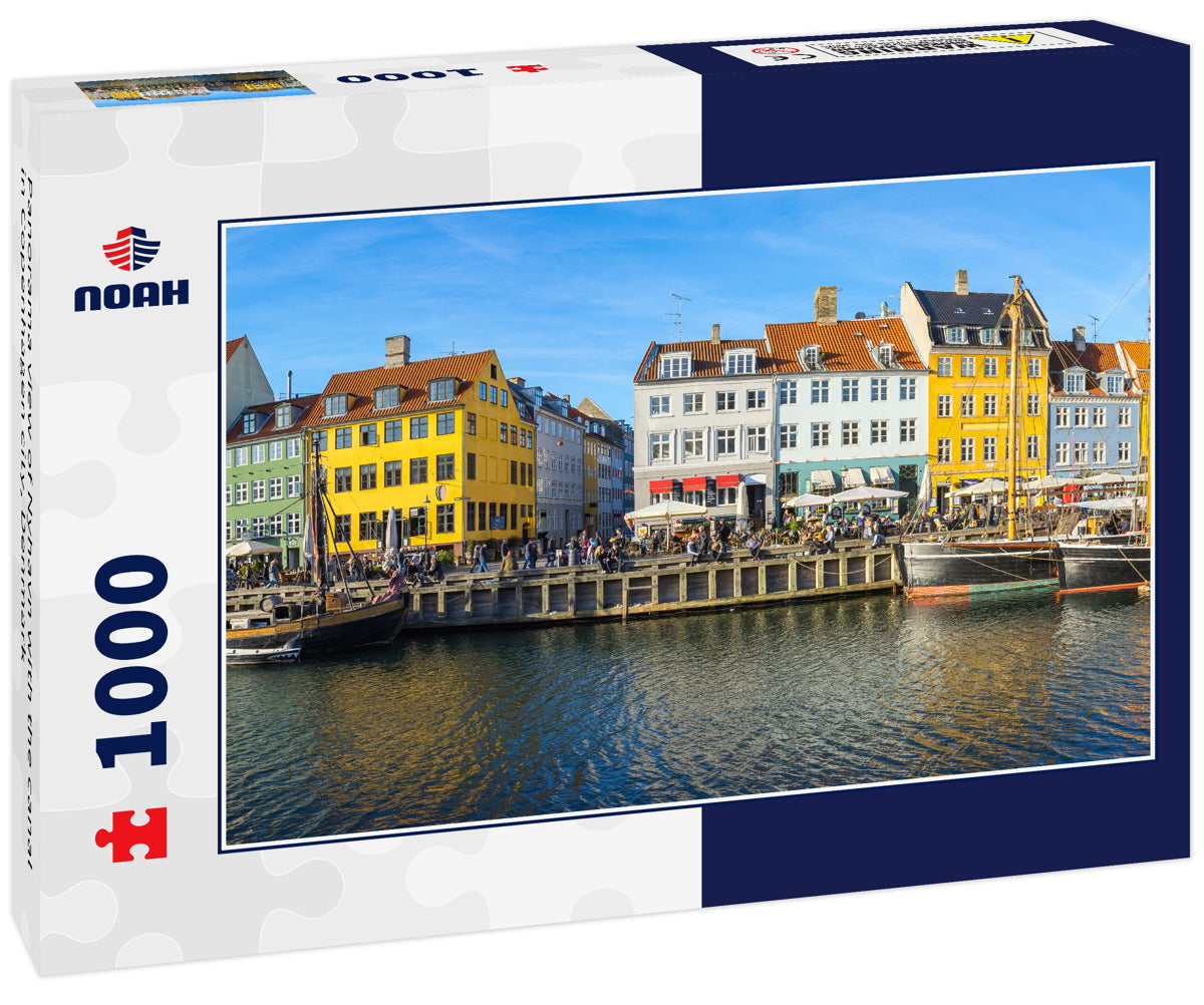 Panorama view of Nyhavn with the canal in Copenhagen city, Denmark