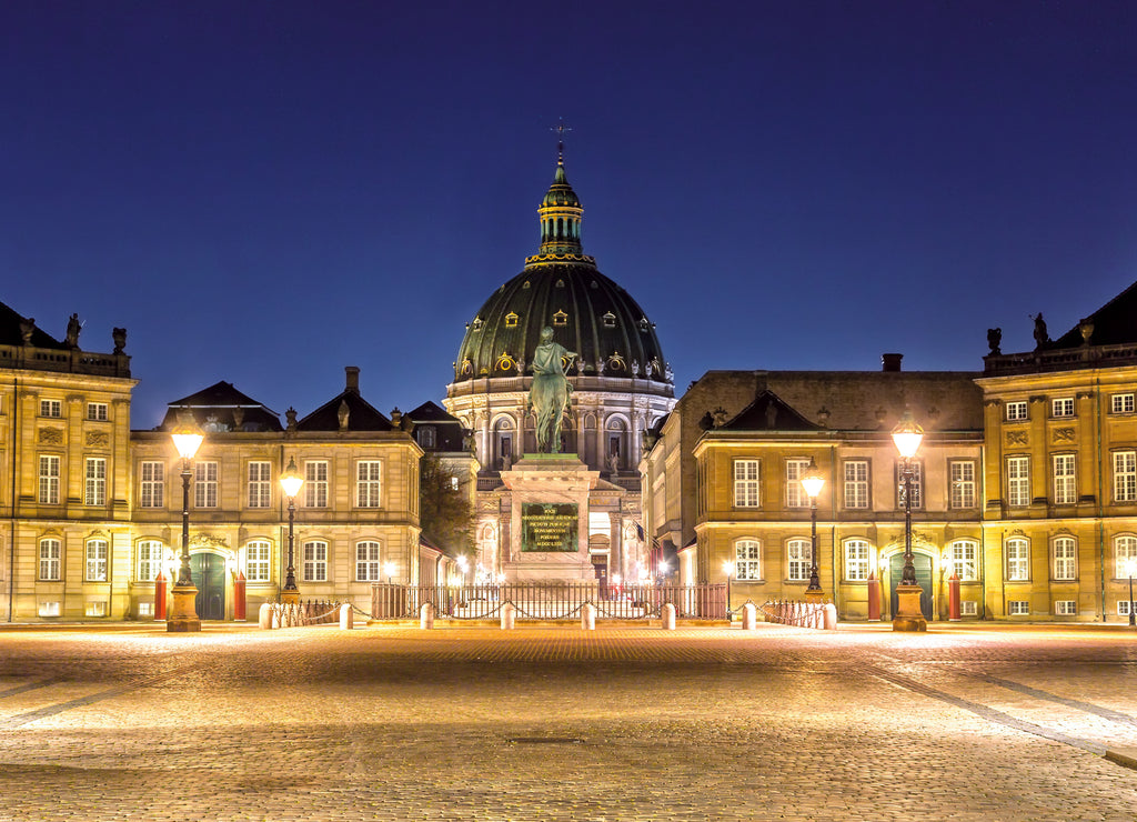 Amalienborg Palace in Copenhagen, Denmark at Night