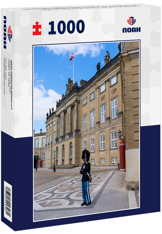 palace guard on watch duty outside the Amalienborg Palace in downtown Copenhagen