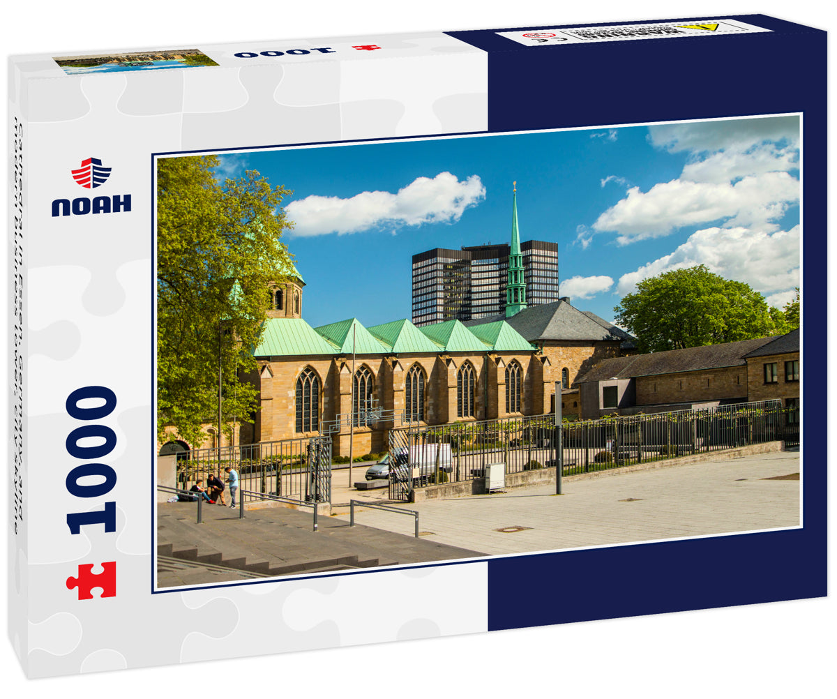 Cathedral in Essen, Germany, and modern business tower, city skyline