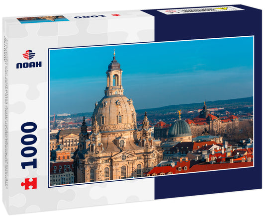 Frauenkirche and glass dome of Academy of Fine Arts or Lemon Squeezer and roofs of old Dresden, Saxony, Germany