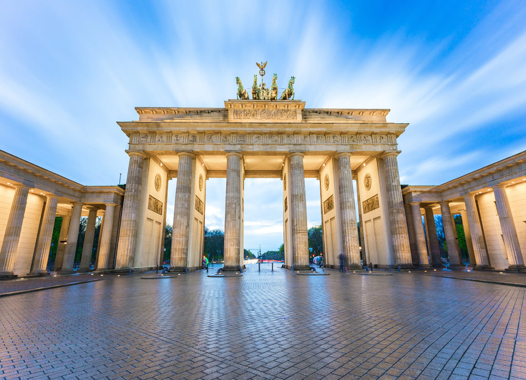 The long exposure view of Brandenburg Gate in Berlin, Germany